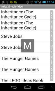 Android编程之IndexableListView:一个右侧会显示item首字母快捷索引的ListView